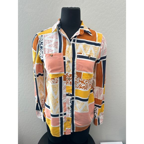 ANTHROPOLOGIE | The Odells Button Down Blouse Abstract Geo Print | Size XS - Picture 2 of 6